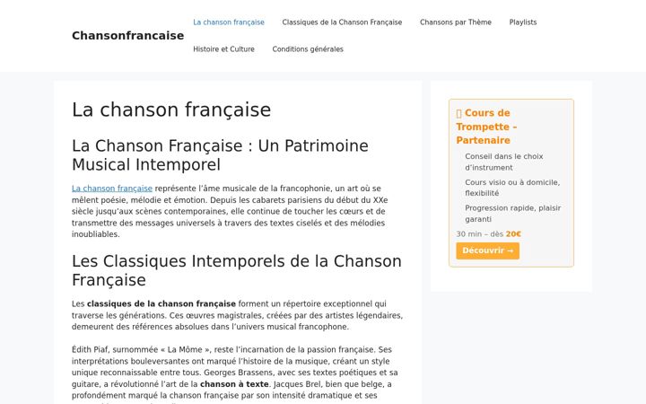 Snímek obrazovky chansonfrancaise.net
