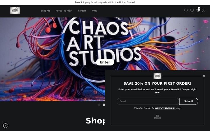 Screenshot of chaosartstudios.com