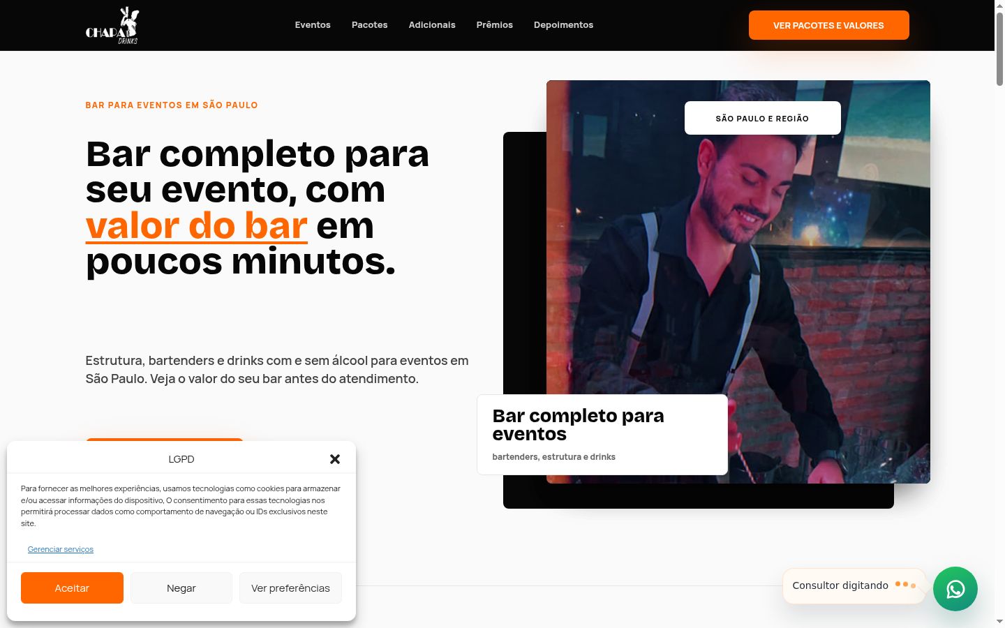 Captura de pantalla del banner de consentimiento mostrado antes de cualquier interacción