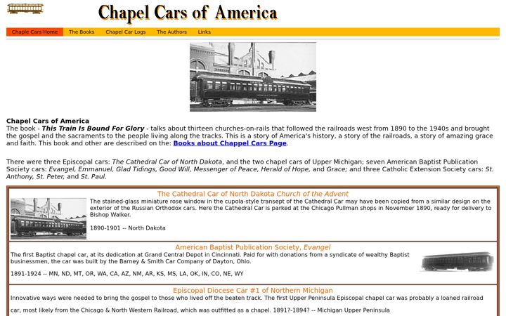 Snímek obrazovky chapelcarsofamerica.net