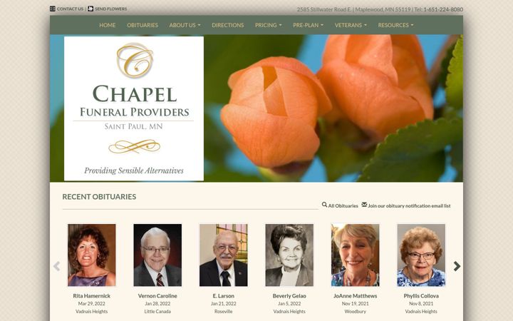 Screenshot of chapelfuneralproviders.com