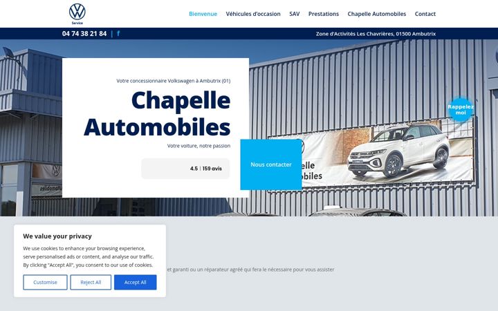 Ekraanipilt saidist chapelleautomobiles.fr