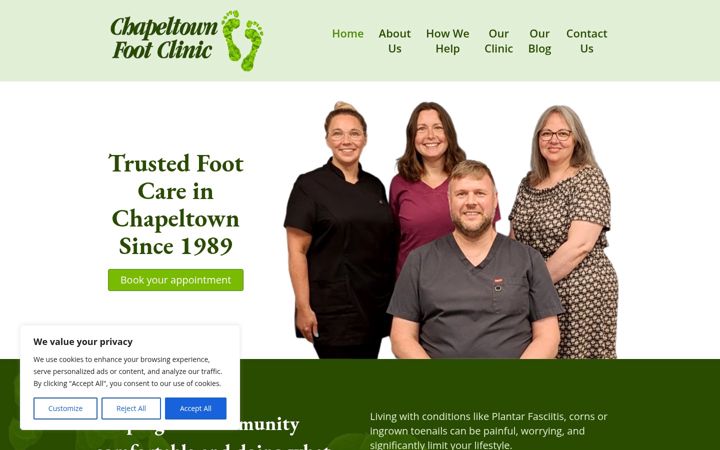 Screenshot van chapeltownfootclinic.co.uk