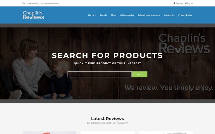 Snímek obrazovky chaplinsreviews.co.uk