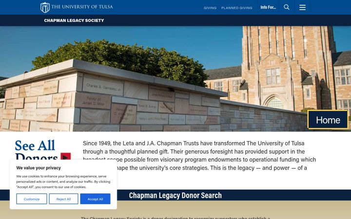 Screenshot von chapman.utulsa.edu