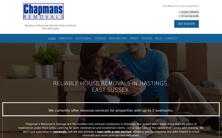 Screenshot of chapmansremovalshastings.com