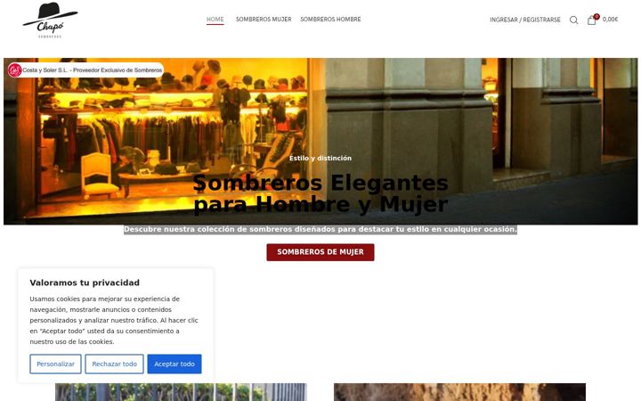Screenshot of chaposombreros.com