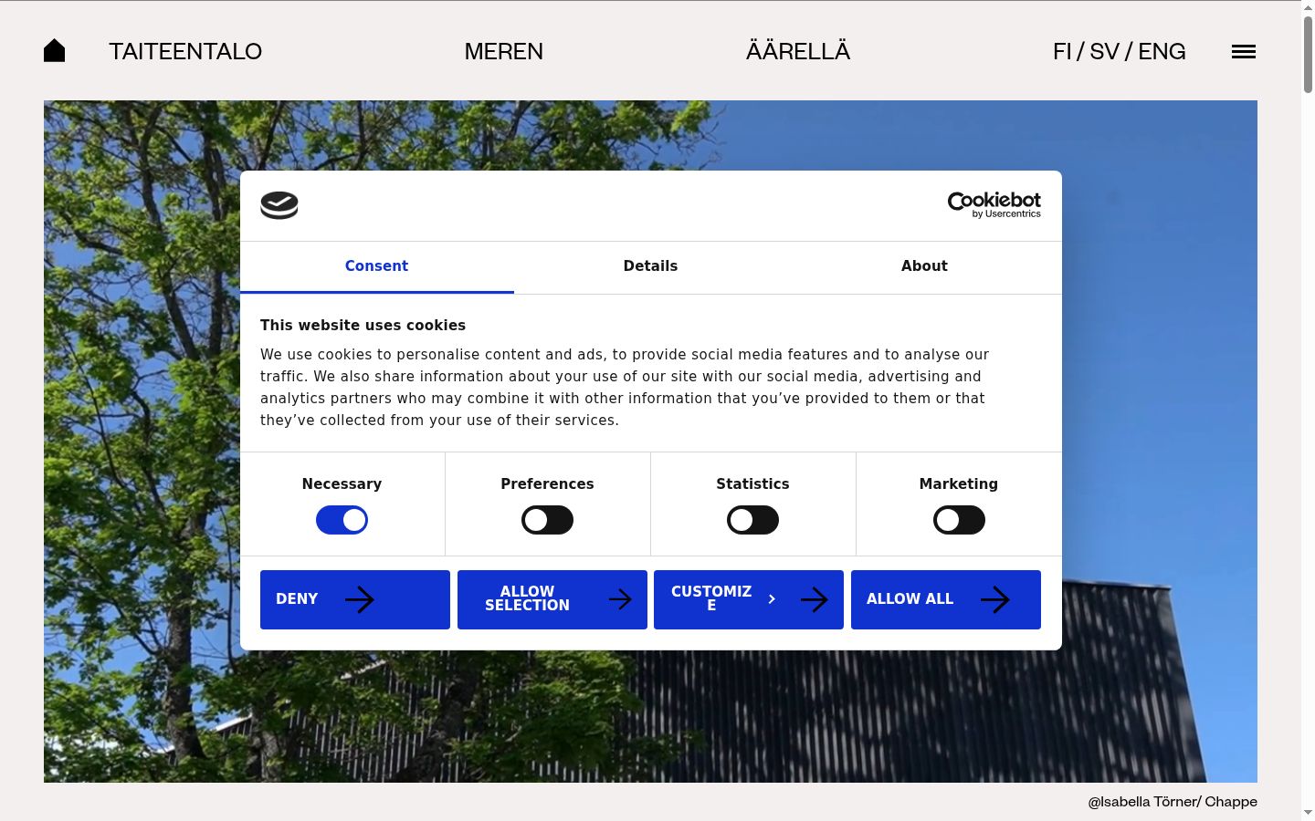 Screenshot del banner di consenso mostrato prima di qualsiasi interazione