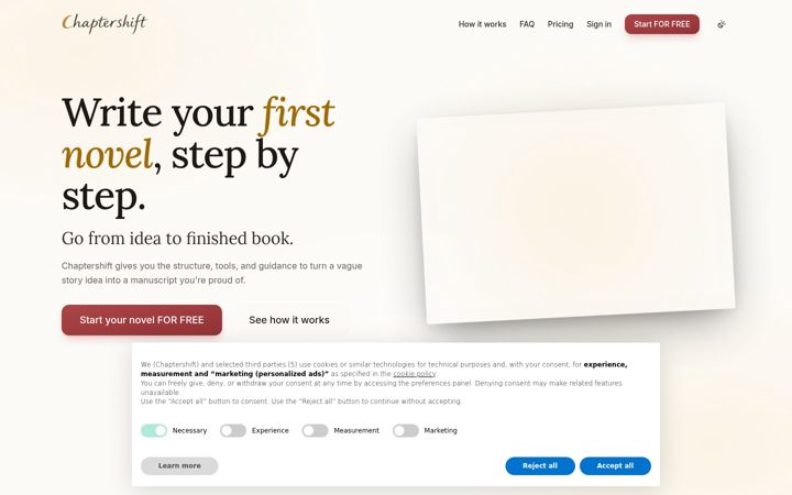 Screenshot of chaptershift.com
