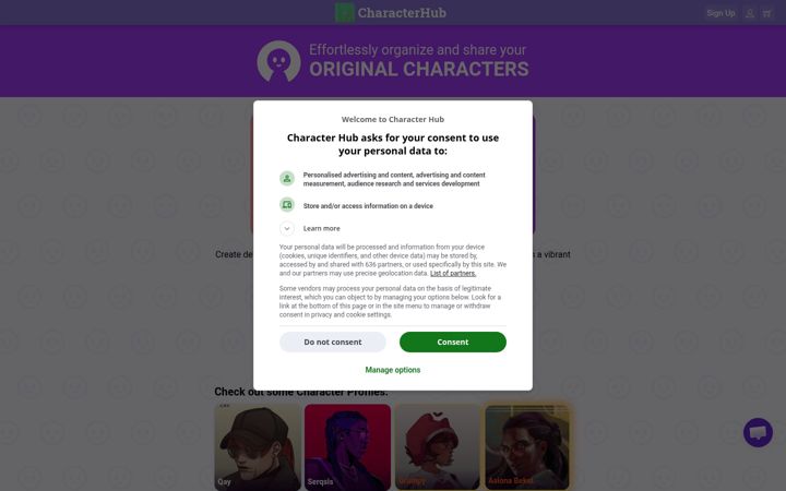 Screenshot of characterhub.com