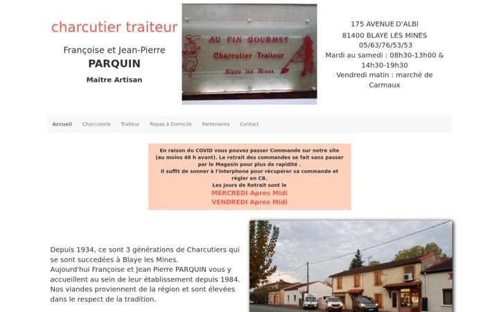 Screenshot stránky charcuterieparquin.fr