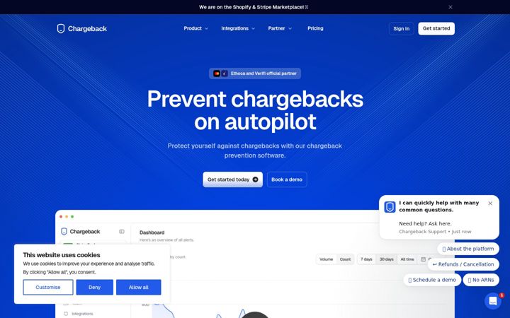 Skærmbillede af chargeback.io