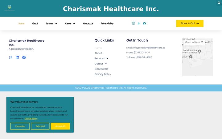 Captura de pantalla de charismakhealthcare.ca