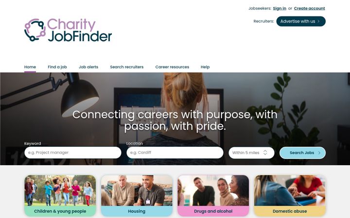 Screenshot ta' charityjobfinder.co.uk
