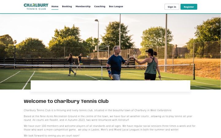 Screenshot ta' charlburytennis.co.uk