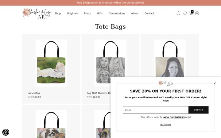 Screenshot of charlenedeloryart.com