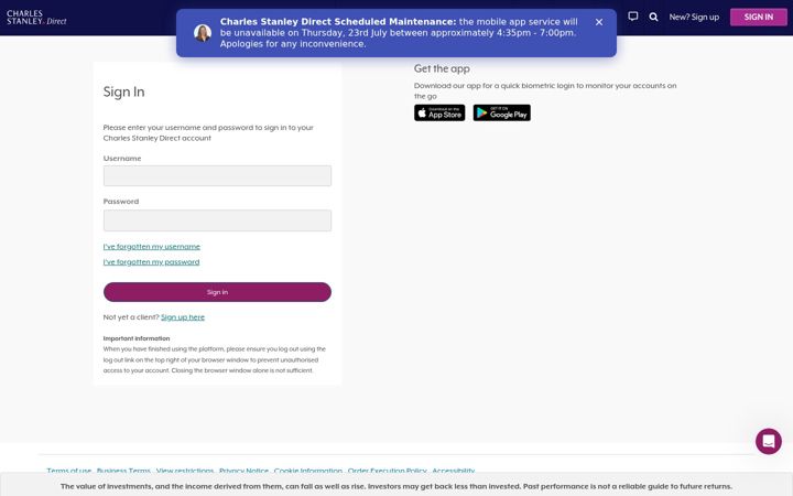 Screenshot of charles-stanley-direct.co.uk