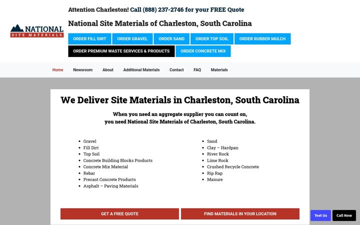 Screenshot of charlestonsitematerials.com