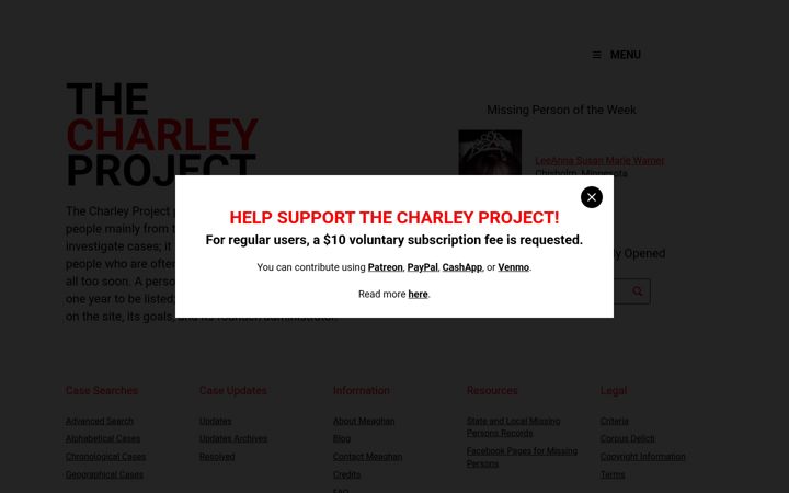 Screenshot of charleyproject.org