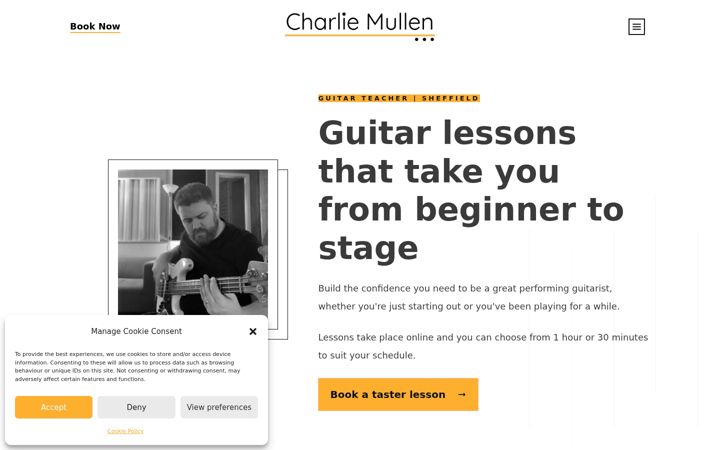 Screenshot ta' charliemullenguitar.co.uk