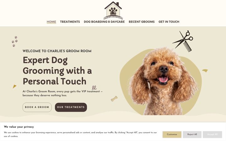 Screenshot ta' charliesgroomroom.co.uk