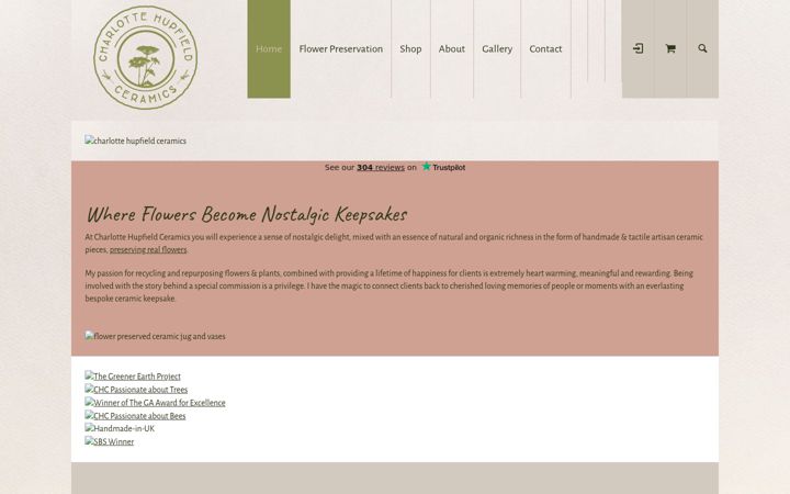Screenshot of charlottehupfieldceramics.com