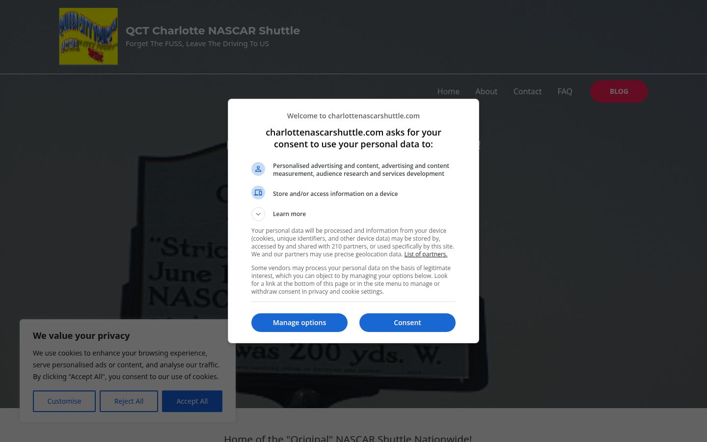 Screenshot del banner di consenso mostrato prima di qualsiasi interazione