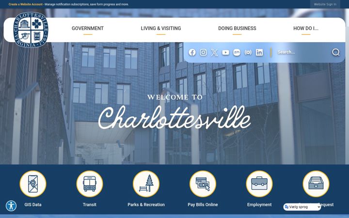 Screenshot of charlottesville.gov