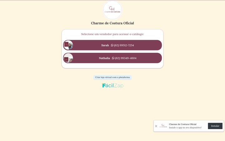 Captură de ecran a charmedecostura.com.br