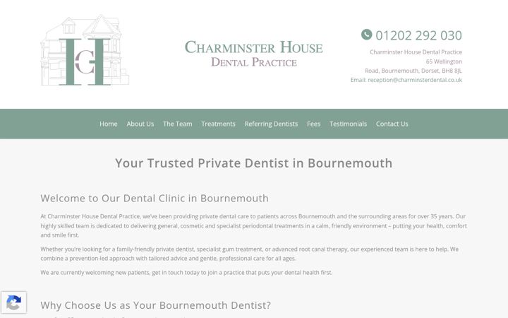 Snímek obrazovky charminsterdental.co.uk