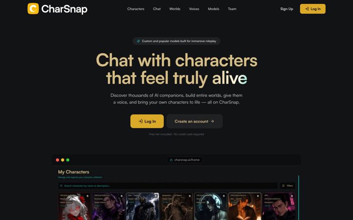 Screenshot of charsnap.ai