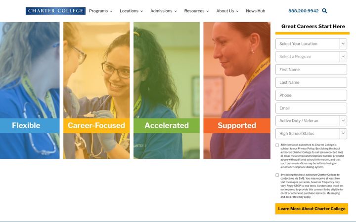 Screenshot of chartercollege.edu