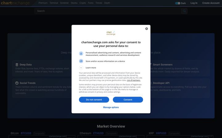 Screenshot of chartexchange.com
