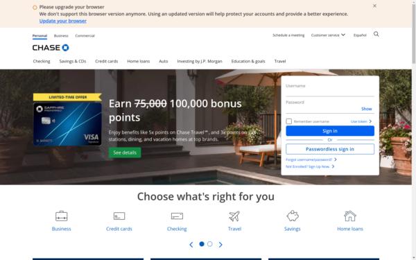 Screenshot of chase.com