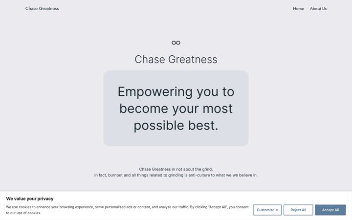 Screenshot of chasegreatness.com