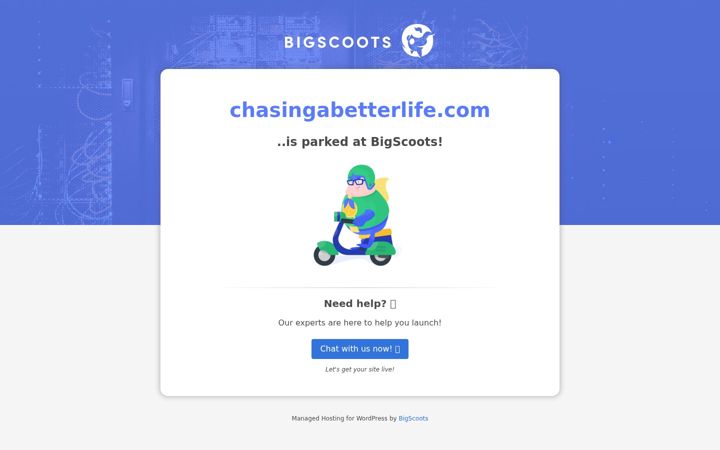 Screenshot of chasingabetterlife.com