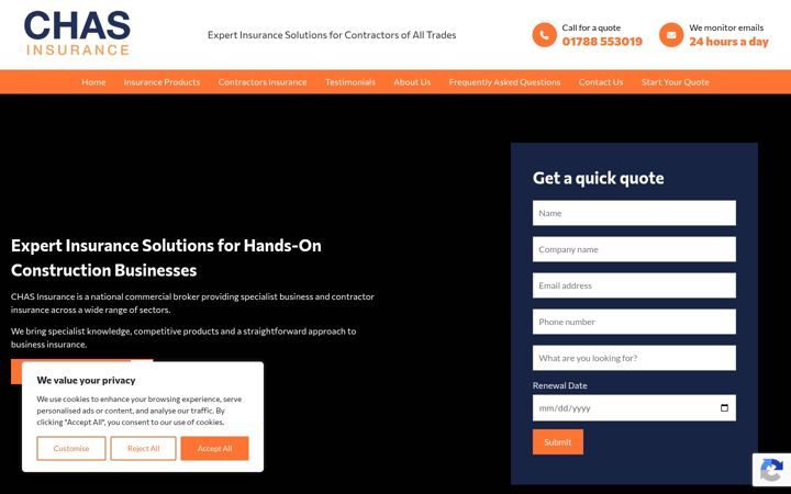 Zrzut ekranu chasinsurance.co.uk