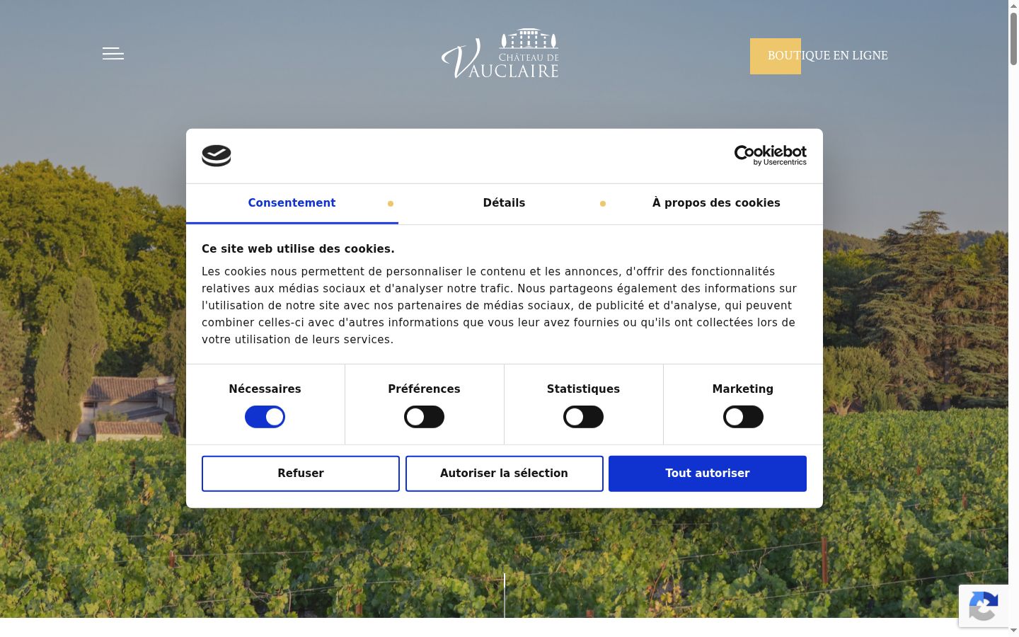 Screenshot of the consent banner shown before any interaction
