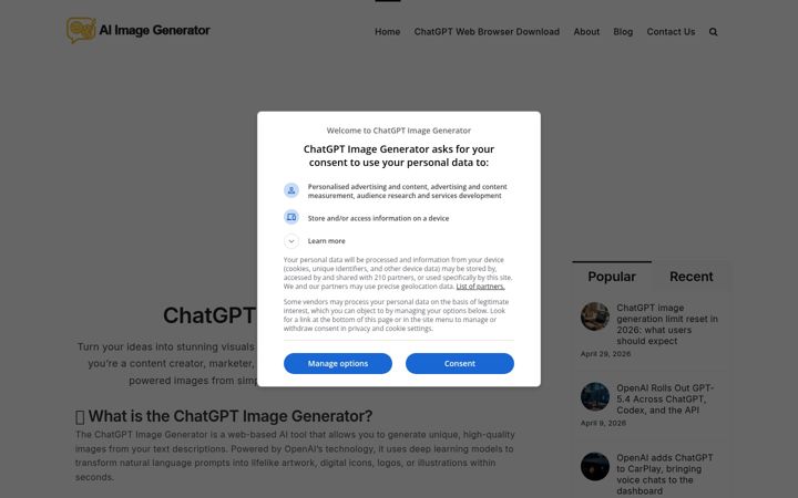Snímek obrazovky chatgptimagegenerator.org