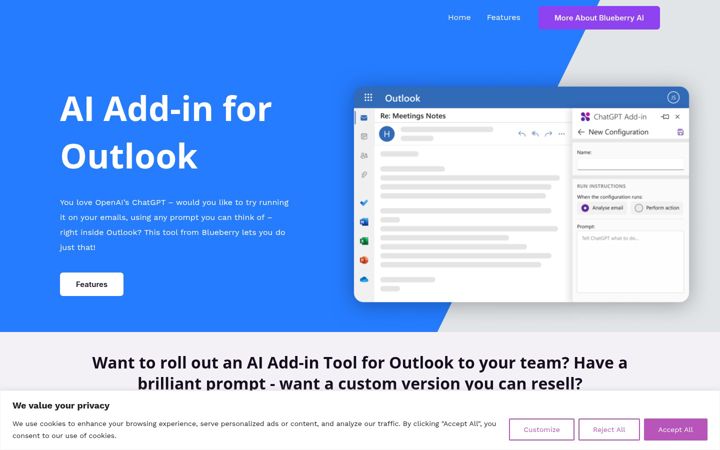 Screenshot of chatgptoutlookaddin.com