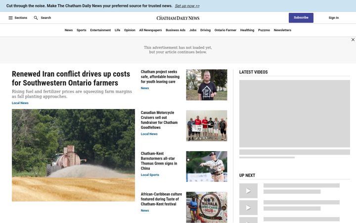 Screenshot of chathamdailynews.ca