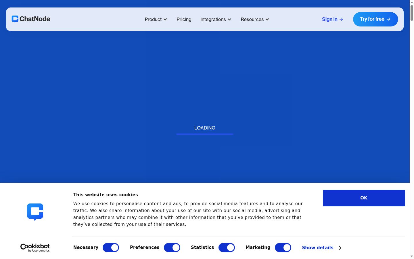 Captura de pantalla del banner de consentimiento mostrado antes de cualquier interacción