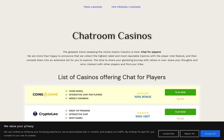 Screenshot of chatroomcasinos.com