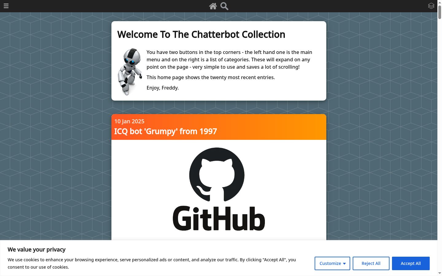 Screenshot of the consent banner shown before any interaction