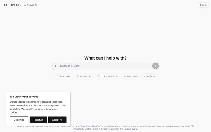 Screenshot of chatwithai.app
