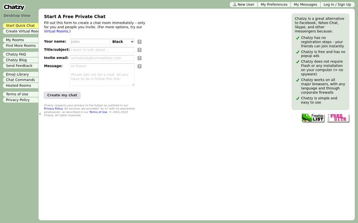 Screenshot of chatzy.com