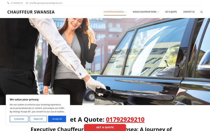 Screenshot van chauffeurswansea.co.uk