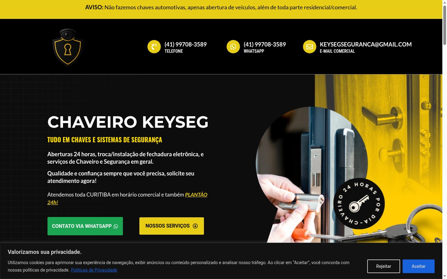 Captura de ecrã do banner de consentimento apresentado antes de qualquer interação