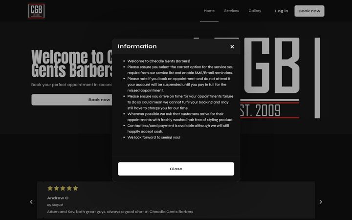 Screenshot ta' cheadlegentsbarbers.co.uk