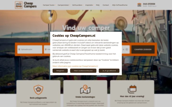 Captura de ecrã de cheapcampers.nl
